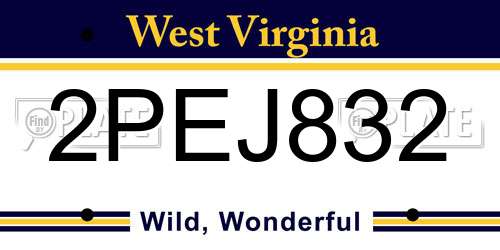 2PEJ832 West Virginia License Plate