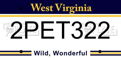 2PET322 West Virginia License Plate