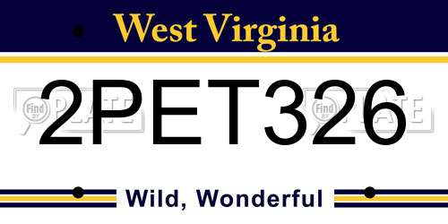 2PET326 West Virginia License Plate