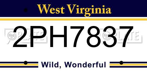 2PH7837 West Virginia License Plate