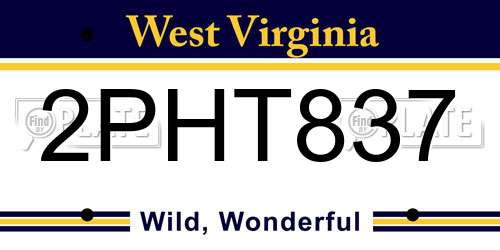 2PHT837 West Virginia License Plate