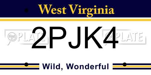 2PJK4 West Virginia License Plate