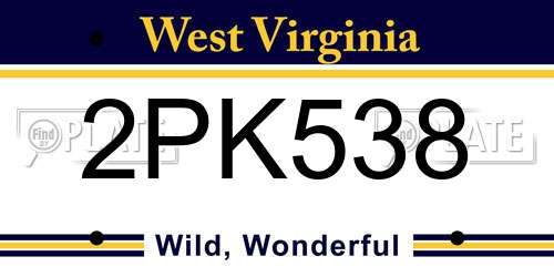 2PK538 West Virginia License Plate