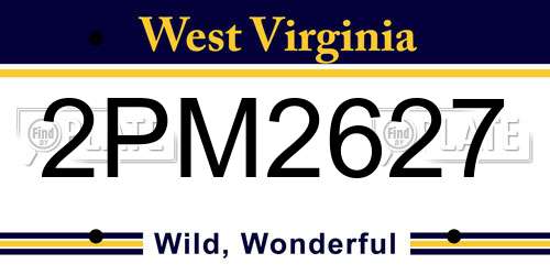 2PM2627 West Virginia License Plate