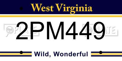 2PM449 West Virginia License Plate