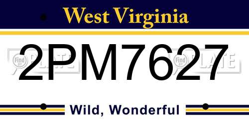 2PM7627 West Virginia License Plate