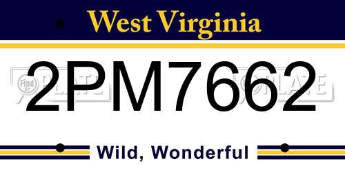 2PM7662 West Virginia License Plate