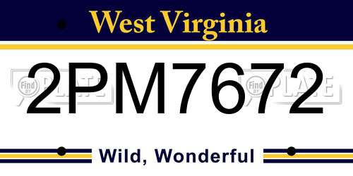2PM7672 West Virginia License Plate