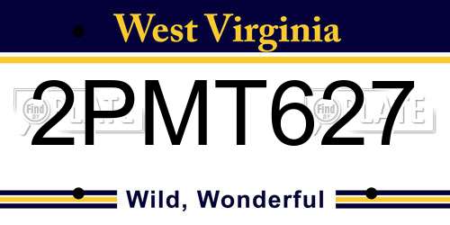 2PMT627 West Virginia License Plate