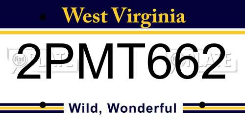 2PMT662 West Virginia License Plate
