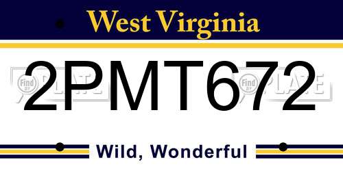 2PMT672 West Virginia License Plate