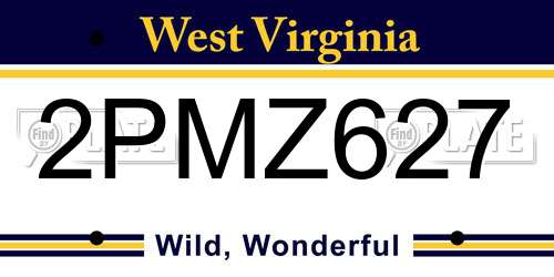 2PMZ627 West Virginia License Plate