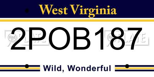 2POB187 West Virginia License Plate