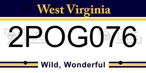 2POG076 West Virginia License Plate