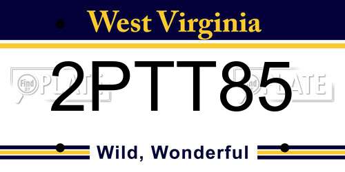 2PTT85 West Virginia License Plate