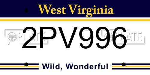 2PV996 West Virginia License Plate