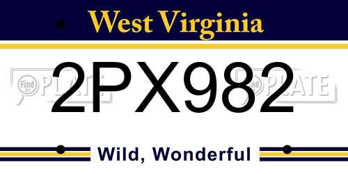 2PX982 West Virginia License Plate