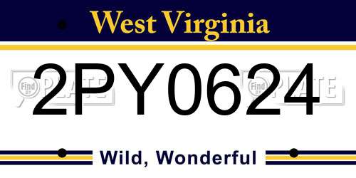 2PY0624 West Virginia License Plate