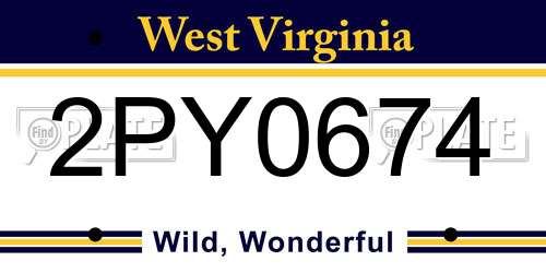 2PY0674 West Virginia License Plate