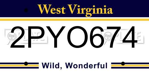 2PYO674 West Virginia License Plate