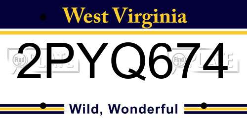 2PYQ674 West Virginia License Plate
