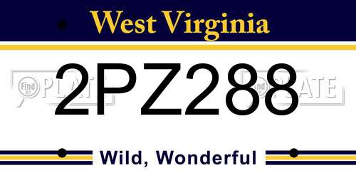2PZ288 West Virginia License Plate