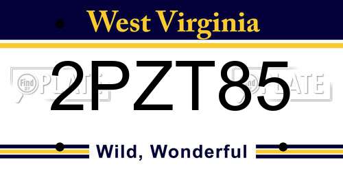 2PZT85 West Virginia License Plate