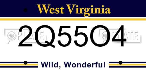 2Q55O4 West Virginia License Plate