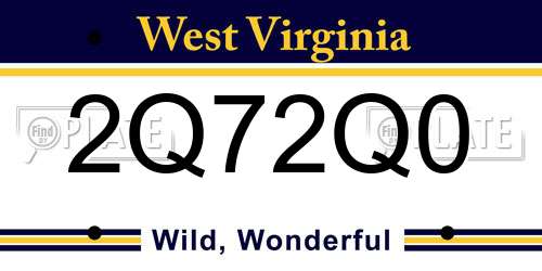 2Q72Q0 West Virginia License Plate