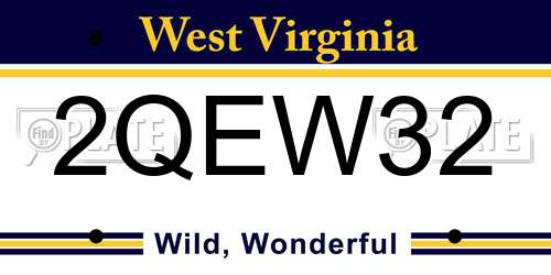 2QEW32 West Virginia License Plate