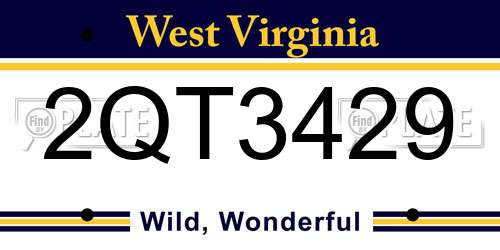 2QT3429 West Virginia License Plate