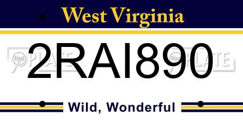 2RAI890 West Virginia License Plate