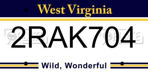 2RAK704 West Virginia License Plate