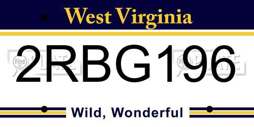 2RBG196 West Virginia License Plate