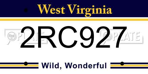 2RC927 West Virginia License Plate