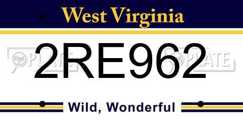 2RE962 West Virginia License Plate