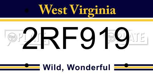 2RF919 West Virginia License Plate