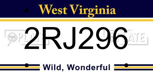 2RJ296 West Virginia License Plate