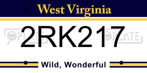 2RK217 West Virginia License Plate