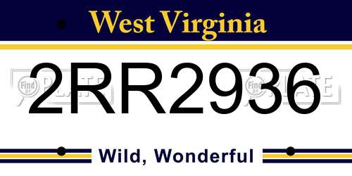 2RR2936 West Virginia License Plate