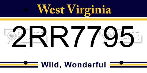 2RR7795 West Virginia License Plate