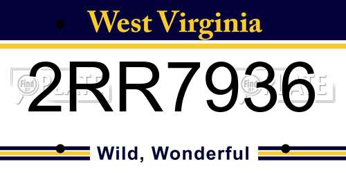 2RR7936 West Virginia License Plate
