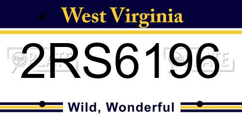 2RS6196 West Virginia License Plate