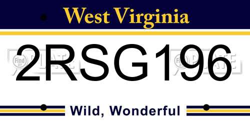 2RSG196 West Virginia License Plate