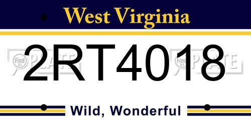 2RT4018 West Virginia License Plate