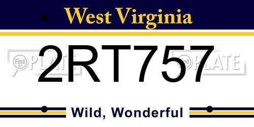 2RT757 West Virginia License Plate