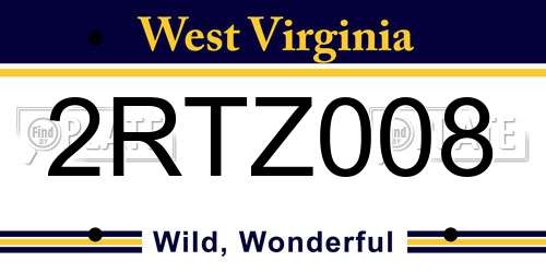 2RTZ008 West Virginia License Plate