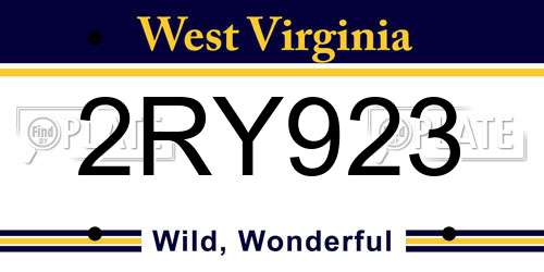 2RY923 West Virginia License Plate