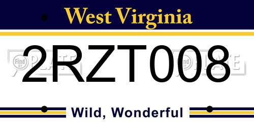 2RZT008 West Virginia License Plate