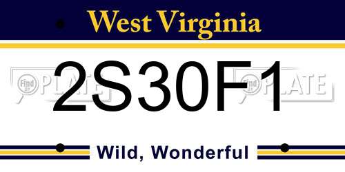 2S30F1 West Virginia License Plate